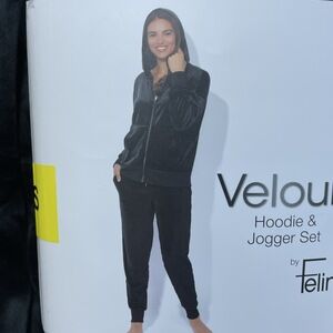Felina Women's S Velour Hoodie Jogger Set Black e0311